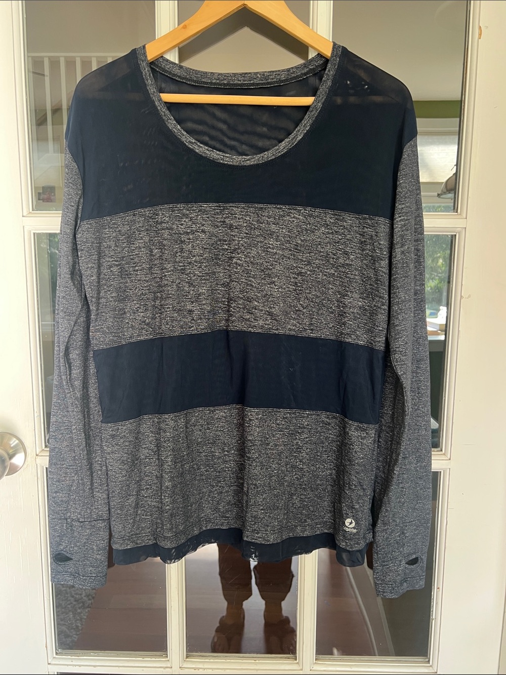 Oiselle blue sheer panel top